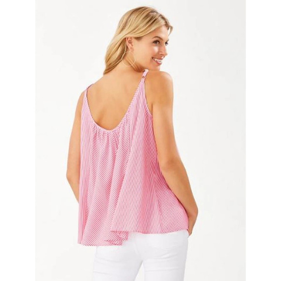 TOMMY BAHAMA Womens Palm Cove Pink Striped Cami Tunic Top Medium Adjustable - Picture 2 of 9